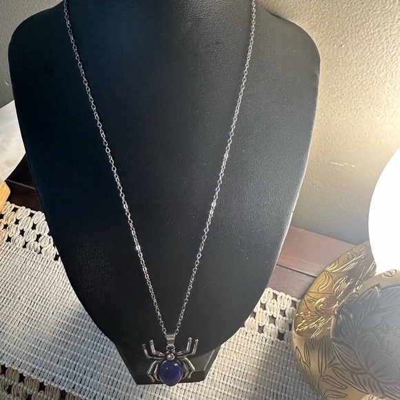 Lapis Lazuli/Copper Spider Pendant Necklace - Picture 8 of 9
